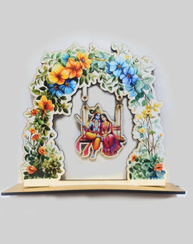 Wooden Radha Krishna Swing in Flowers